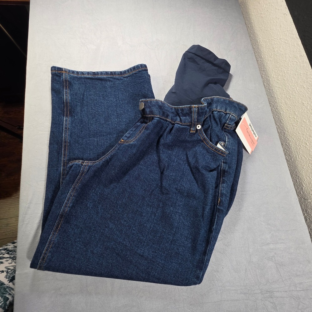 Motherhood Maternity Secret Fit Belly Wide‎ Leg Ankle Jeans Dark Wash XL NWT